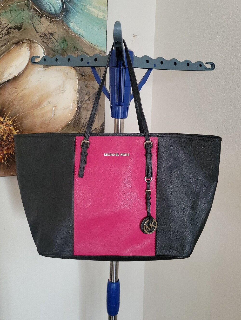 Michael Kors Jet Set Travel Saffiano Leather Center Stripe Medium Tote
